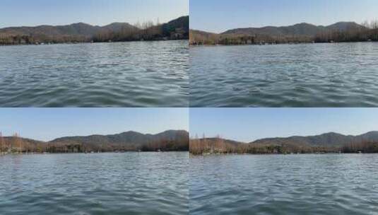 4k杭州西湖中央看两岸冬景高清在线视频素材下载