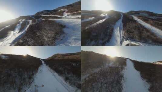 鳌山冬季雪山日出日落雪景高清在线视频素材下载