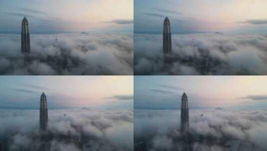 深圳平安金融中心，日出云海，平流雾高清在线视频素材下载