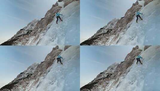 男人在攀雪山高清在线视频素材下载
