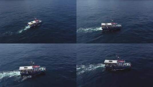 航拍渔船出海捕鱼高清在线视频素材下载