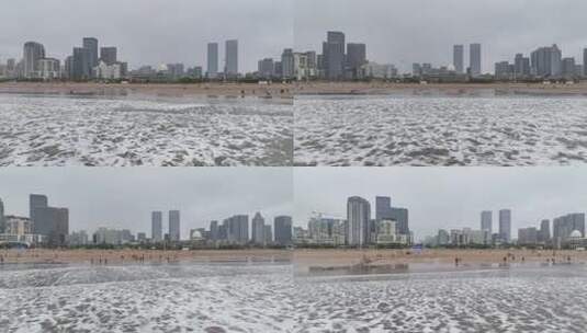 青岛石老人海水浴场沙滩航拍高清在线视频素材下载