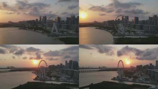 4K航拍深圳前海湾区之光日落延时高清在线视频素材下载