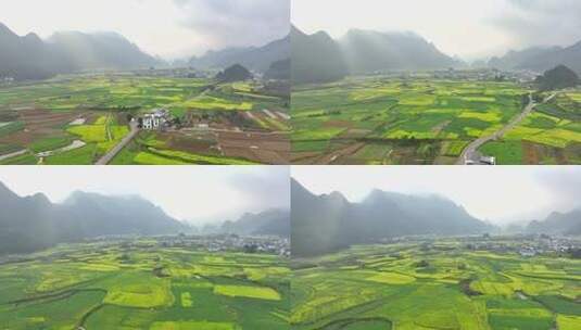 清晨阳光洒在万峰林的村庄高清在线视频素材下载