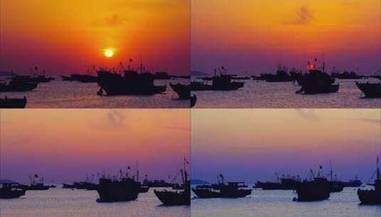 延时摄影 海港渔村日落高清在线视频素材下载