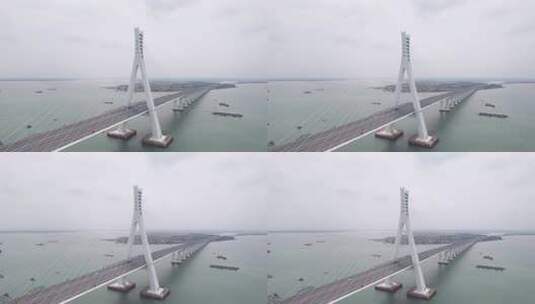 航拍海南海文大桥 渔村 渔船高清在线视频素材下载