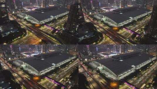 4K深圳福田区CBD建筑群夜景航拍高清在线视频素材下载