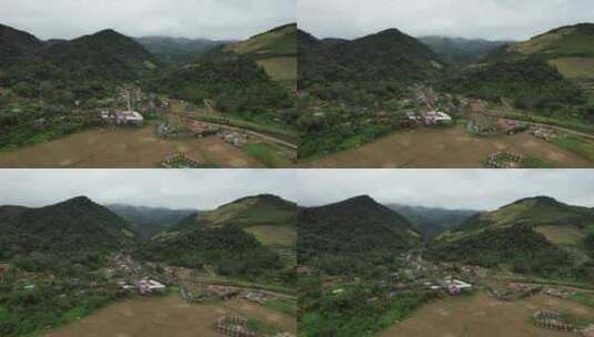 通过无人机鸟瞰泰国楠山谷中的城市萨潘村高清在线视频素材下载