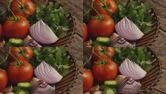 蔬菜拼盘慢动作特写高清在线视频素材下载