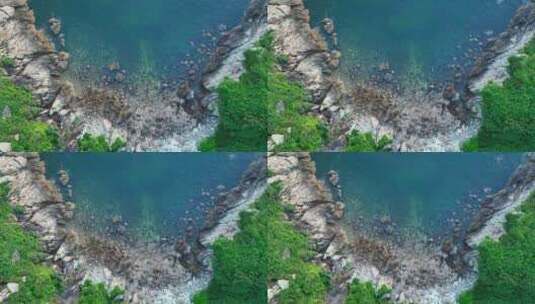 广东上川岛海岸线海浪拍打礁石航拍旅拍素材高清在线视频素材下载