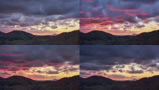日落时的史诗红云秋季森林景观高清在线视频素材下载