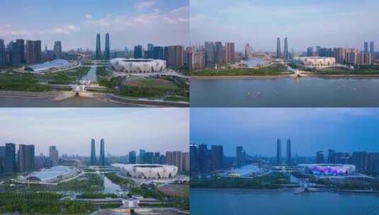 杭州亚运会馆奥体中心航拍延时摄影合集高清在线视频素材下载