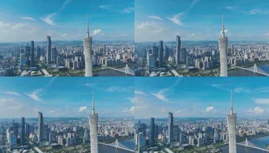 航拍广州城市宣传片蓝天白云下的广州塔高清在线视频素材下载