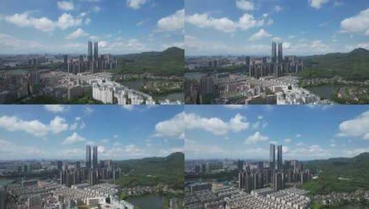 深圳龙岗星河双子塔航拍高清在线视频素材下载