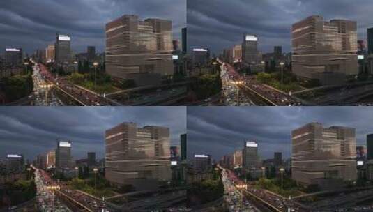 杭州城市交通中河高架环城北路夕阳航拍高清在线视频素材下载