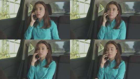 严肃的女人在车里用手机聊天高清在线视频素材下载