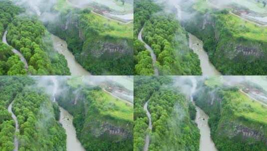 雨后森林中的峡谷河流航拍高清在线视频素材下载