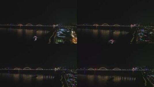 九江市九江长江大桥夜景航拍长江夜晚风光高清在线视频素材下载
