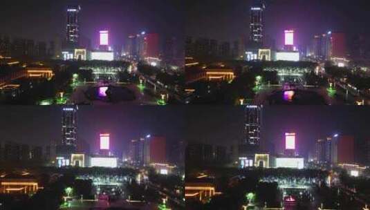 河北邯郸城市高楼建筑夜景交通航拍高清在线视频素材下载