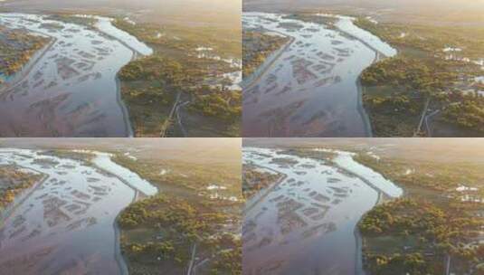 额济纳河及胡杨林航拍高清在线视频素材下载