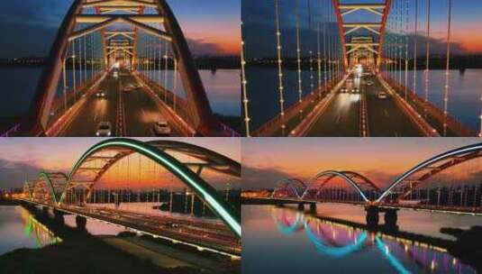 璀璨航拍天津滨海彩虹桥夜景高清在线视频素材下载