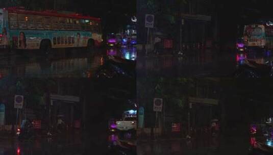 泰国曼谷清迈雨天下雨汽车晚上夜景高清在线视频素材下载