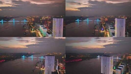 航拍宜昌城市夜景晚霞高清在线视频素材下载