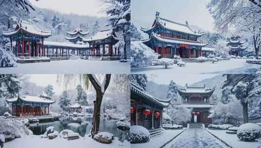 雪中庭院 白雪皑皑 唯美雪景高清在线视频素材下载