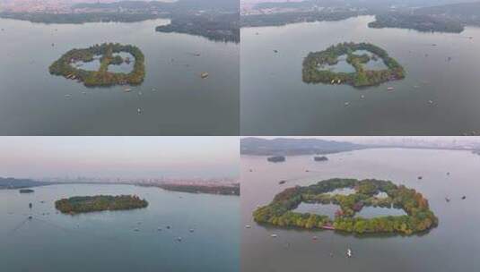 杭州西湖景区三潭印月小瀛洲航拍风景大自然高清在线视频素材下载