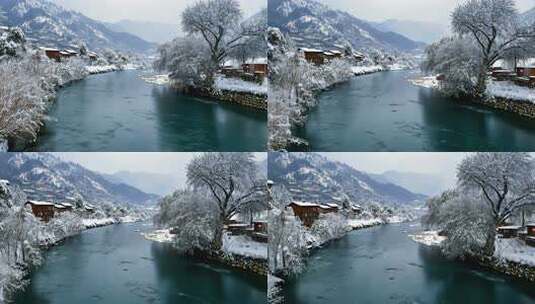 冬天雪景中的河流高清在线视频素材下载