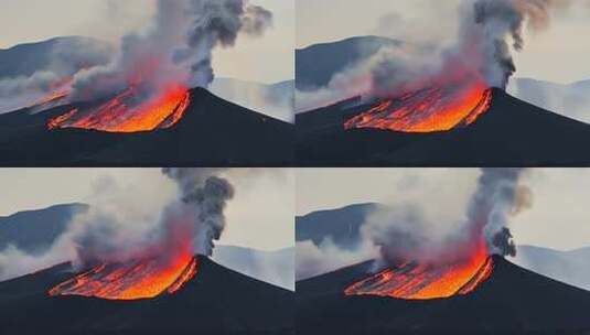 火山喷发 岩浆飞溅 熔岩炙热 烟柱冲天高清在线视频素材下载