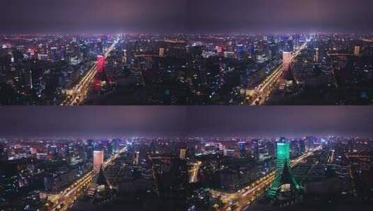 成都夜景天府新区天府大道天府三街内透航拍高清在线视频素材下载