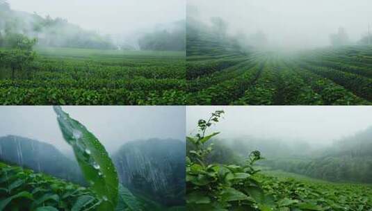 茶 绿茶 春茶 茶园下雨 生长环境 (1)高清在线视频素材下载