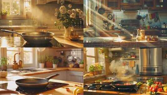 温馨的厨房 电磁炉与平底不粘锅 片头动画高清在线视频素材下载