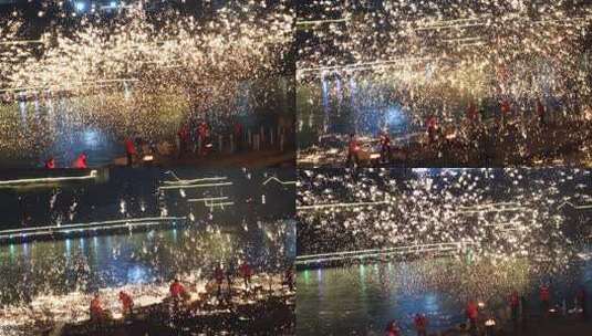 打铁花 传统表演 传统文化 节日气氛 夜景高清在线视频素材下载