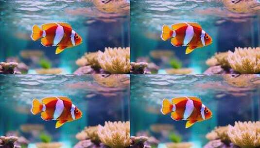 水族馆小丑鱼游动画面高清在线视频素材下载