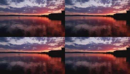 日落时分的白云和湖泊高清在线视频素材下载