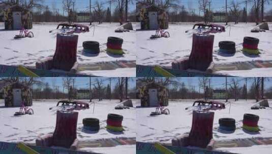 雪地里废弃的物品高清在线视频素材下载