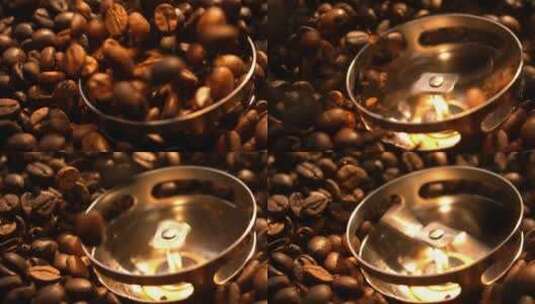 用研磨机研磨咖啡豆特写镜头高清在线视频素材下载