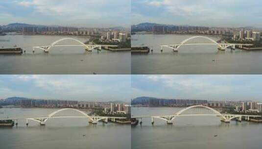 航拍厦门五缘湾大桥日出高清在线视频素材下载
