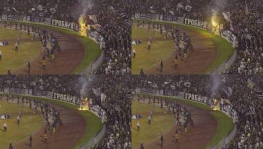 足球比赛中的骚乱和火灾高清在线视频素材下载