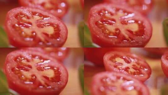 微距切开的西红柿截面种子高清在线视频素材下载