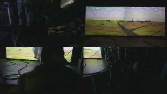 士兵在战争模拟剧院练习在战场上射击高清在线视频素材下载