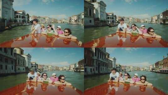 游客乘船拍摄威尼斯风景高清在线视频素材下载