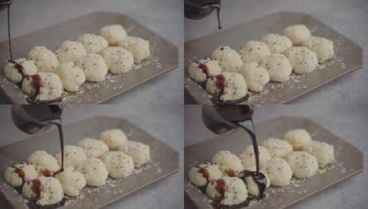 美食糯米糍粑浇红糖高清在线视频素材下载