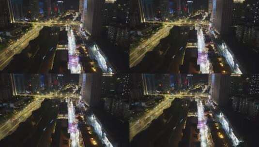 航拍武汉楚河汉街夜景灯光高清在线视频素材下载