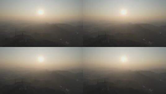 航拍 大山 迷雾 清晨 日出高清在线视频素材下载