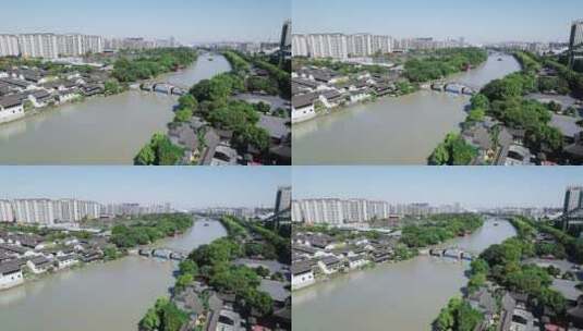 航拍杭州城北拱宸桥古运河和现代城市风光高清在线视频素材下载