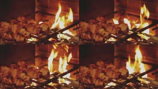 在烤架上烧烤的肉串高清在线视频素材下载
