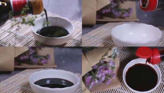 【镜头合集】白瓷碗倒酱油调料生抽高清在线视频素材下载